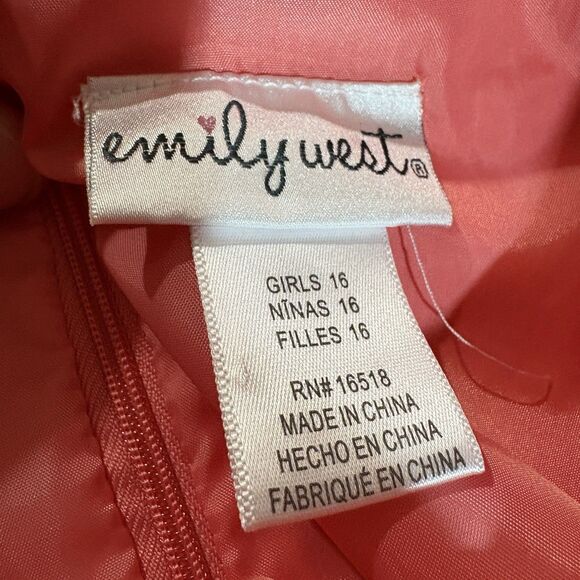 Emily West Girls Dress 16 Coral Tulle Party Formal Prom Dance Special Occasion - Picture 3 of 8